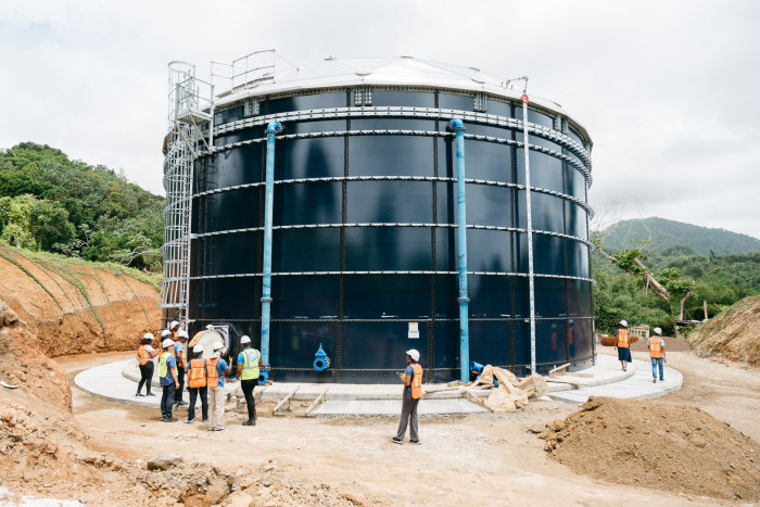 Completed 500,000 gallons water storage tank at Mirabeau, St. Andrew, Grenada