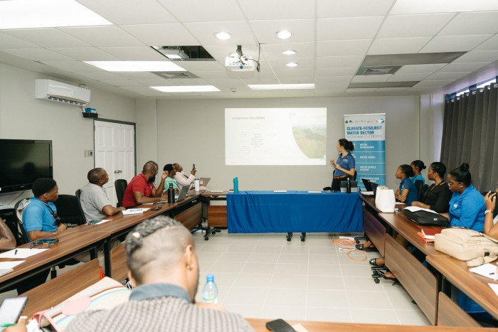 G-CREWS project team members exchanging with regional water experts prior to site visits in Grenada