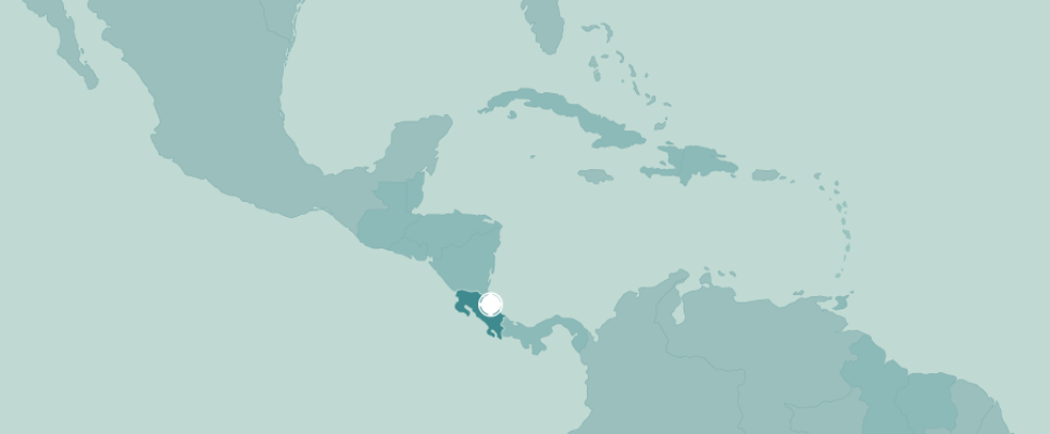 Mapa Centroamérica y el Caribe con Costa Rica resaltado