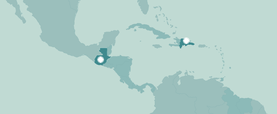 Mapa Centroamérica y el Caribe con Guatemala y República Dominicana resaltados