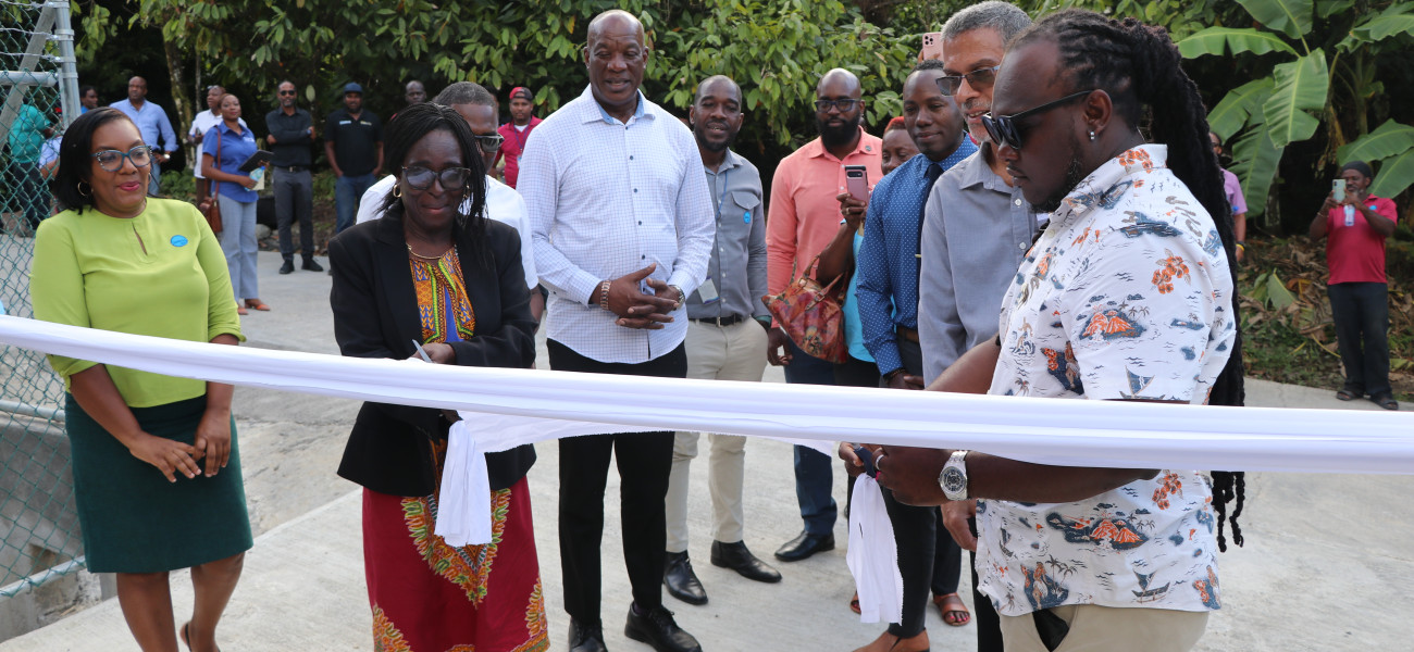  Parliamentary Representative cutting the ribbon to officially signal the commissioning of Tufton Hall Water Storage Tank. 